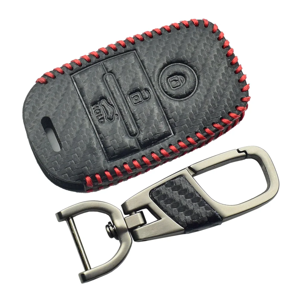 Case and Keychain Чехол для ключей автомобиля из углеродистой кожи для Kia K3 Cerato K4 Forte KX3 Optima KX5 Sportage R 3 кнопки умный Брелок дистанционного управления Fob оболочка Крышка - Название цвета: Case and Keychain