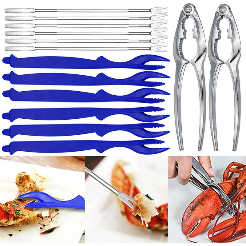 14 Pieces Of Seafood Tool Set Crab Feast Walnut Clip Set Bottle Opener Shellfish Kitchen Cutlery Accessories(6 Forks+ 2 Crab B