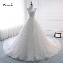 Optcely роскошное платье с v-образным вырезом и блестками, полностью лиф со стразами, а-силуэт, свадебное платье, изысканное Бисероплетение длиной 1,5 м, свадебные платья на Прокат