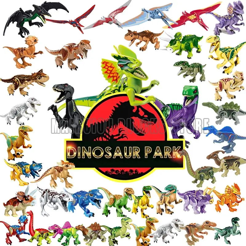 

Legoing Jurassic World Park Dinosaur Indominus Rex Velociraptor Triceratops Animals Sets Building Blocks Figures Toys for Kids