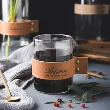 2 шт. креативная прозрачная стеклянная чашка с кожаной ручкой для дома и офиса, чашка для молока, сока, чая, кофейная кружка, стакан для питья, подарки