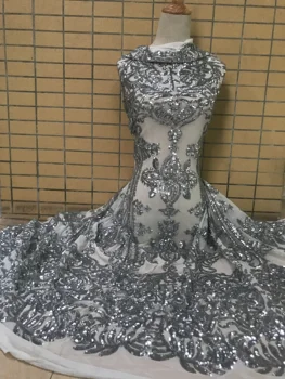 

sparkly sequins net lace fabric hot sale L-20881 african sequins lace fabric for nice dress