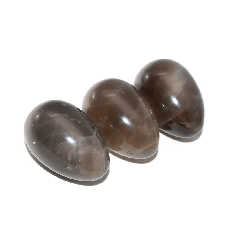 Йони яйцо 3-шт Набор, натуральный дым кристалл яйцо для женщин, просверленные массажные камни для лечения тазовых мышц Кегеля упражнения