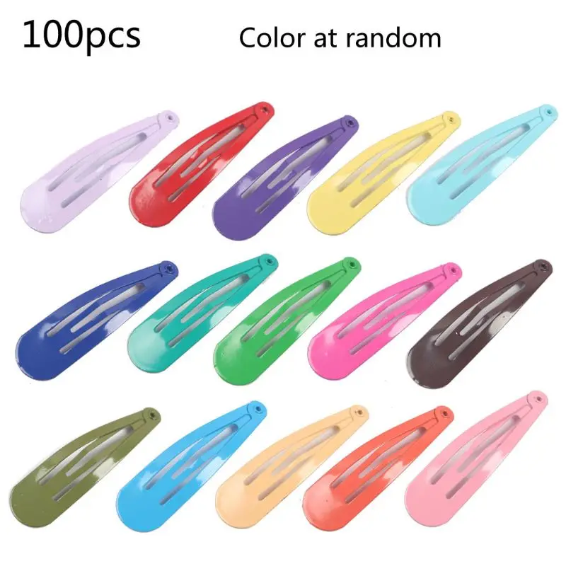 

100 Pcs/pack 2 Inch Candy Color Solid No Slip Hair Clips Girls' Metal Hairpin Barrettes Kids Hair Accessories Mix colour