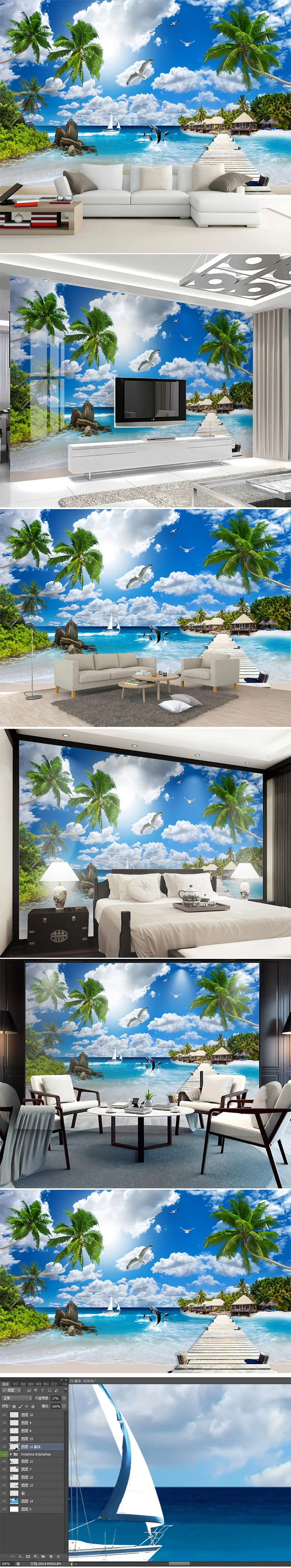 Diantu Maldives морской пейзаж 3D обои кокосовой пальмы диван гостиная ТВ фон стены пляж обои фрески