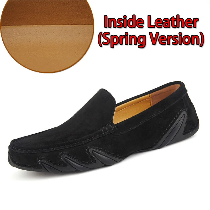 Black Leather Модные брендовые мужские повседневные лоферы; замшевая кожаная мужская повседневная обувь; весенние водонепроницаемые мокасины для мужчин; мокасины; chaussure homme; размеры 38-47 - Цвет: Black Leather