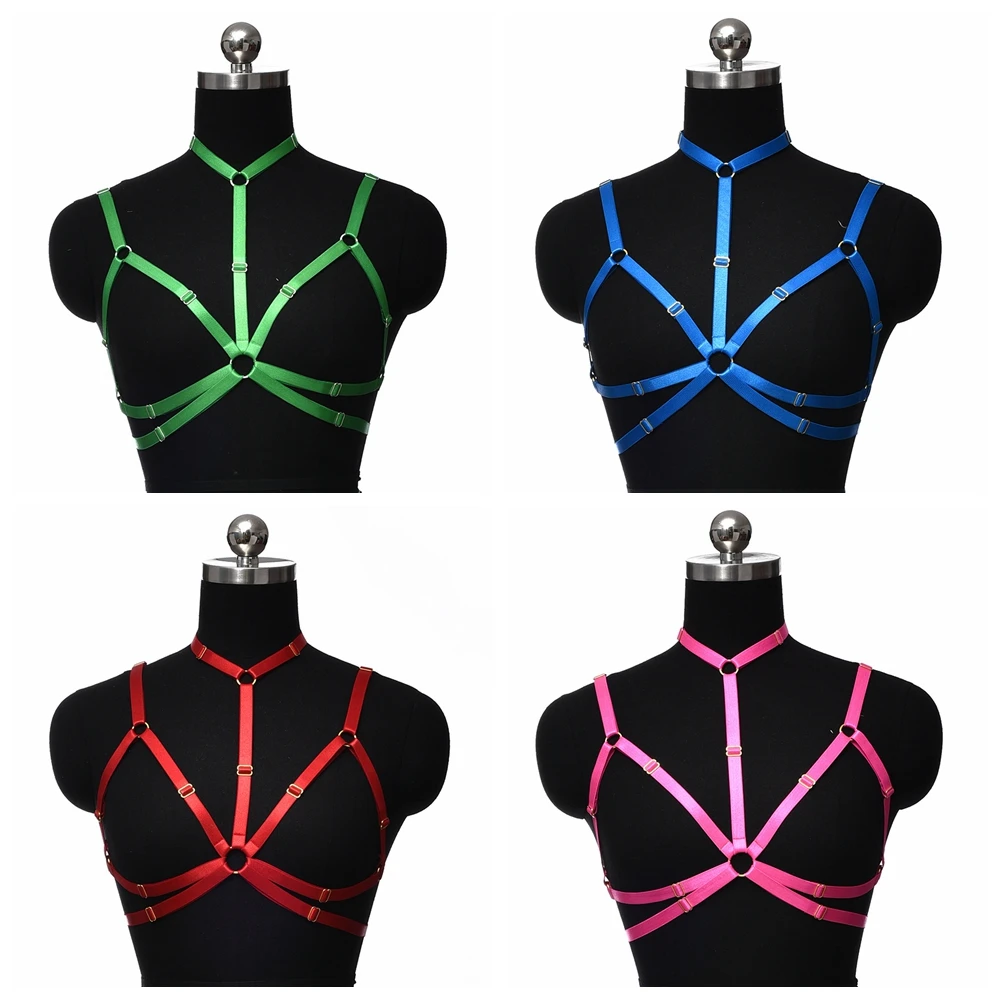 

BONDAGE STRAPPY Sexy Lingerie Harness Bra Multicolor Exotic Tops Body Harness Cage Fetish Hollow Adjustable Punk Bustier