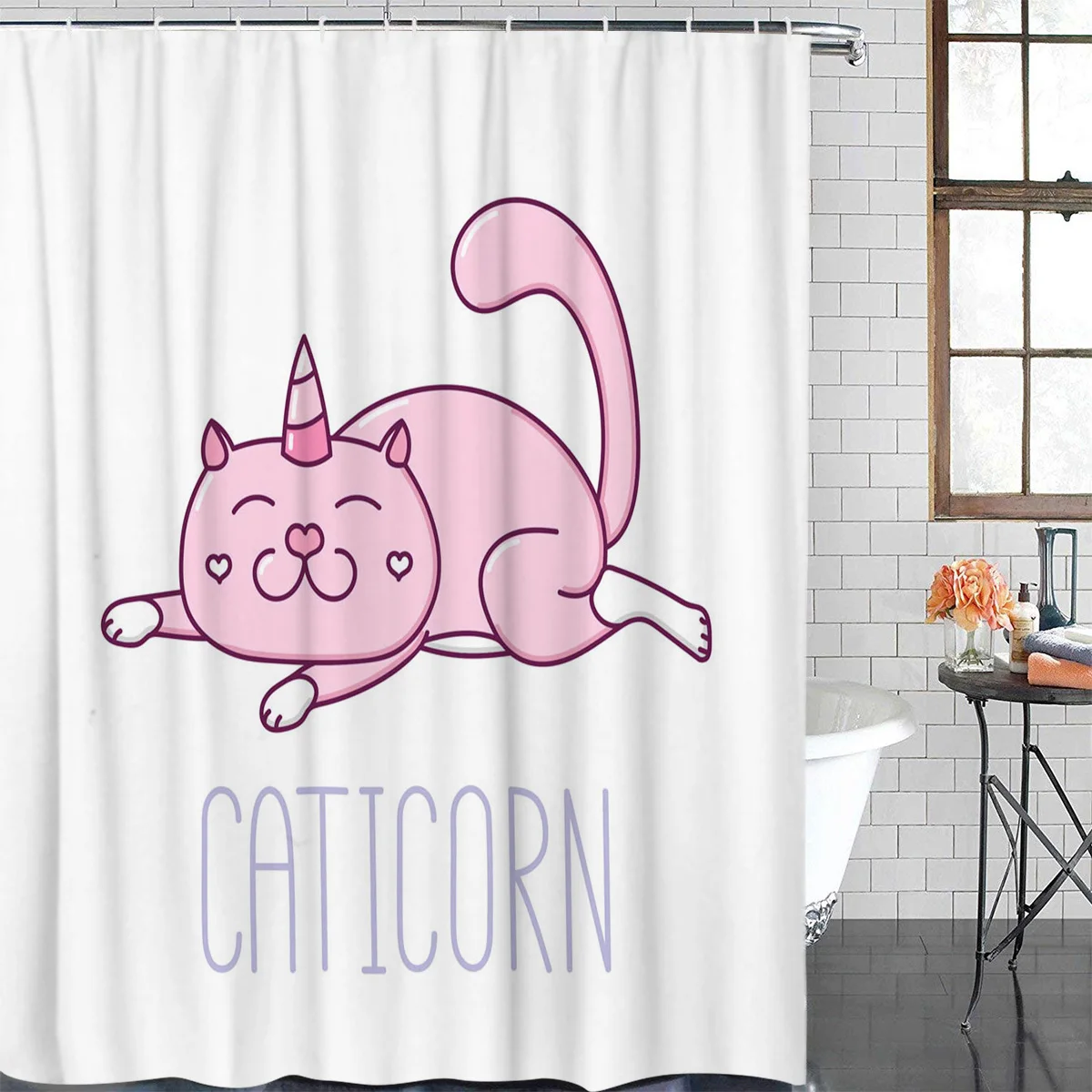 Занавеска для ванной с изображением животного розового кота водонепроницаемая