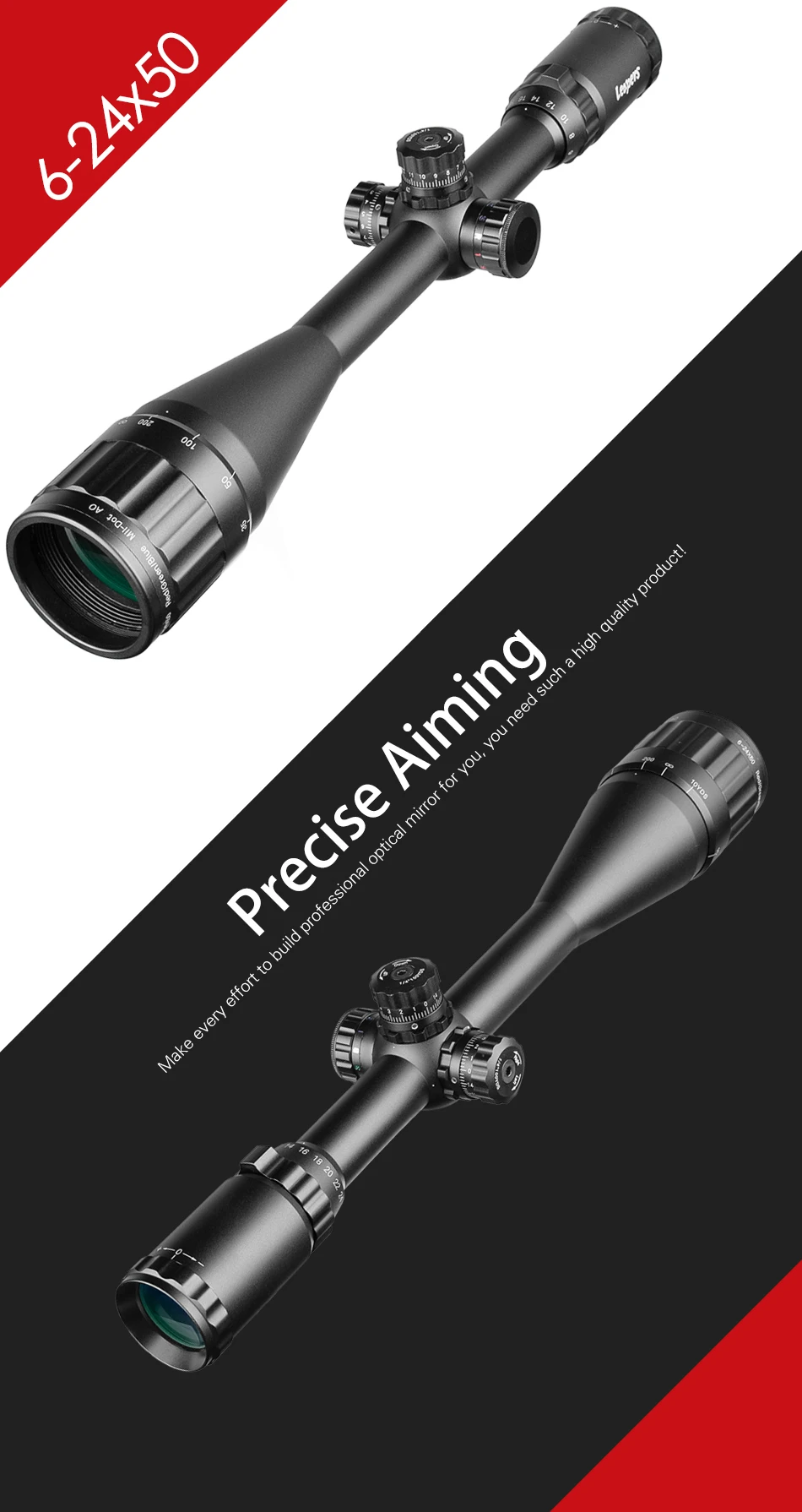 LEAPERS 6-24X50 прицел тактический оптический прицел красный зеленый синий точечный прицел с подсветкой для охоты Ak 47