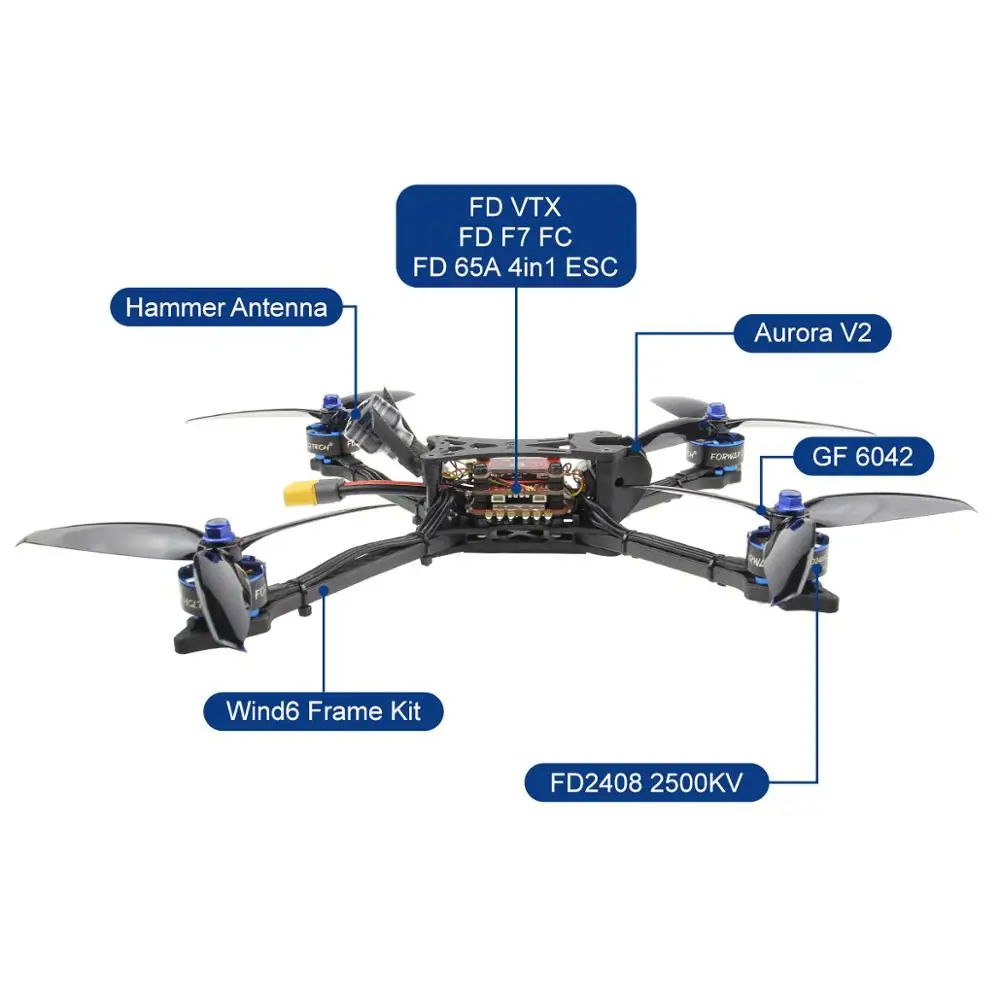 HGLRC Wind6 6S BNF FPV гоночный Дрон F7 FC 2408 1700KV бесщеточный двигатель Blheli32 65A 4в1 ESC вперед VTX полёт стек