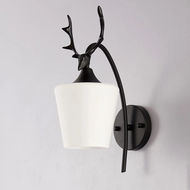 black Modern Nordic Antler Wall Lamp Glass Retro Wall Light Bedroom Bedside Restaurant Aisle Corridor Indoor Wall light AC85-265V - Цвет абажура: black