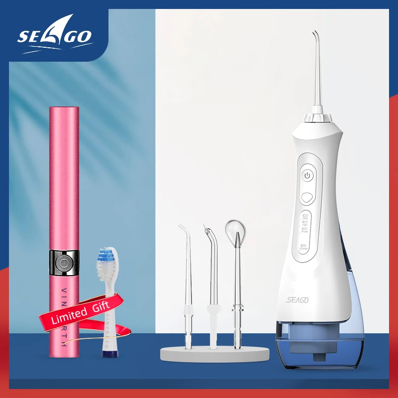 Seago usb recarregável água flosser irrigador oral dental 3 modos 200ml jato de água do tanque água ipx7 à prova dwaterproof água