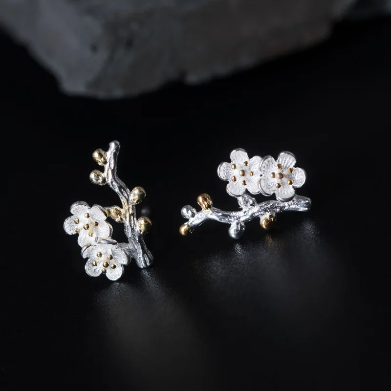 571.04 руб. 40% СКИДКА|Настоящее чистое серебро 925 пробы Серьги гвоздики для женщин цветок сливы маленькие серьги Подарки для девочек модные женские украшения-in Серьги-гвоздики from Украшения и аксессуары on Aliexpress.com | Alibaba Group