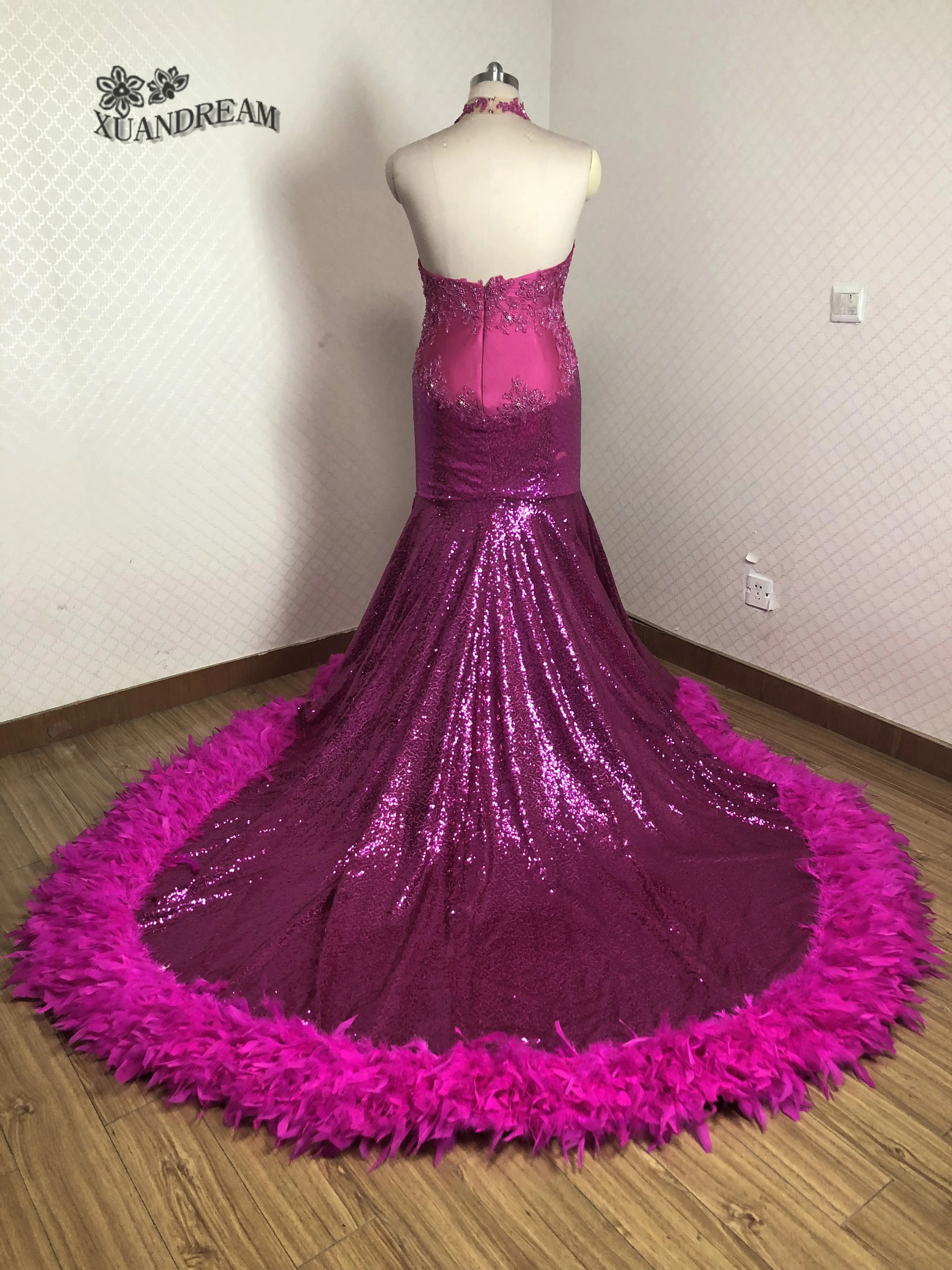 Bling bling перьями вечернее бальное платье в виде русалки тяжелые бусины Настоящее Сделано robe de soiree abiye gece elbisesi Длинные вечерние платья XD-155