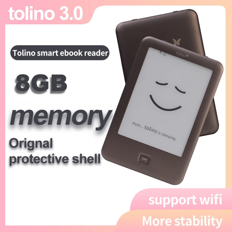 

6 inch 8GB eBook e-ink Screen touch screen WIFI Brightness control Wireless Reader e-Book Reader Black Multilingual language