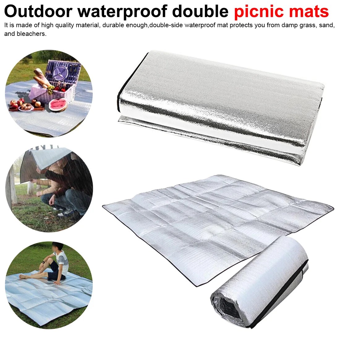 Outdoor Waterproof Double Picnic Mats Camping Pad Double-Sided Aluminum Foil Moisture Pads Sponge Tents