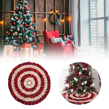 

116cm Christmas Tree Skirt Burlap Grid Tree Skirt Pattern Christmas Decoration For Christmas Tree Party Decoration