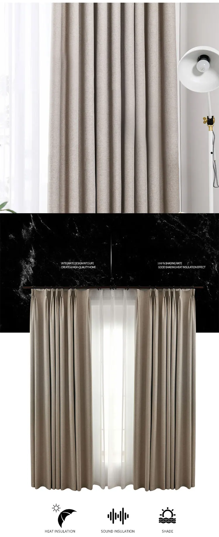 Linen Texture 100% Blackout Curtains for Bedroom Long Living Room Window Curtains Thermal Insulated Blinds Curtain Panels Drapes