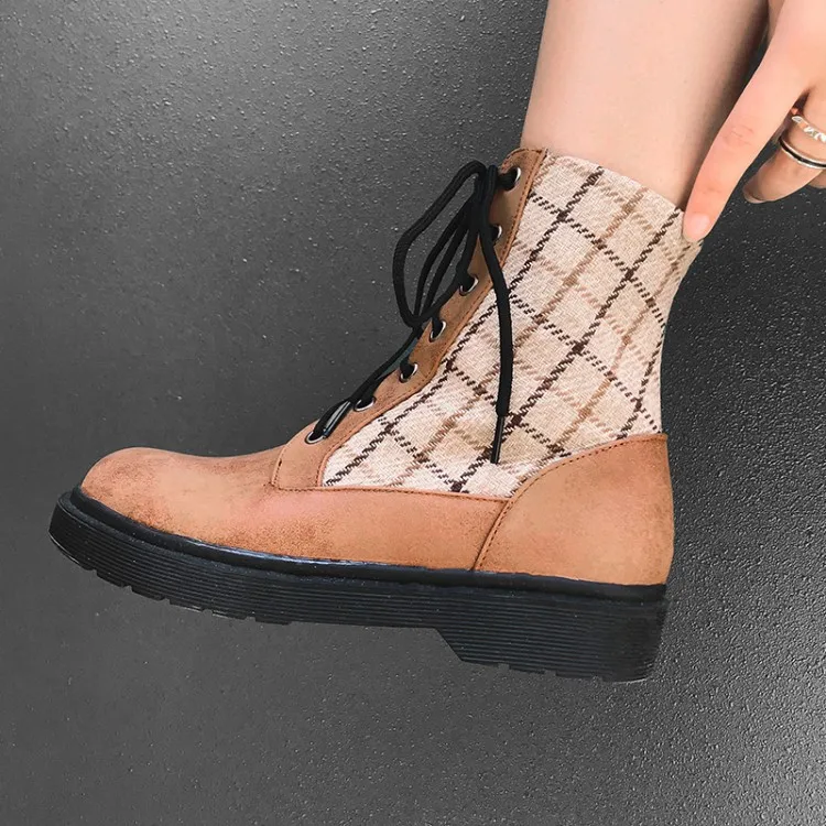 

Summer Boot Round Toe Winter Boots Low Heels booties Rock Shoes Woman Lace Up Booties For Riding Flat Women Ankle Ladies Rome