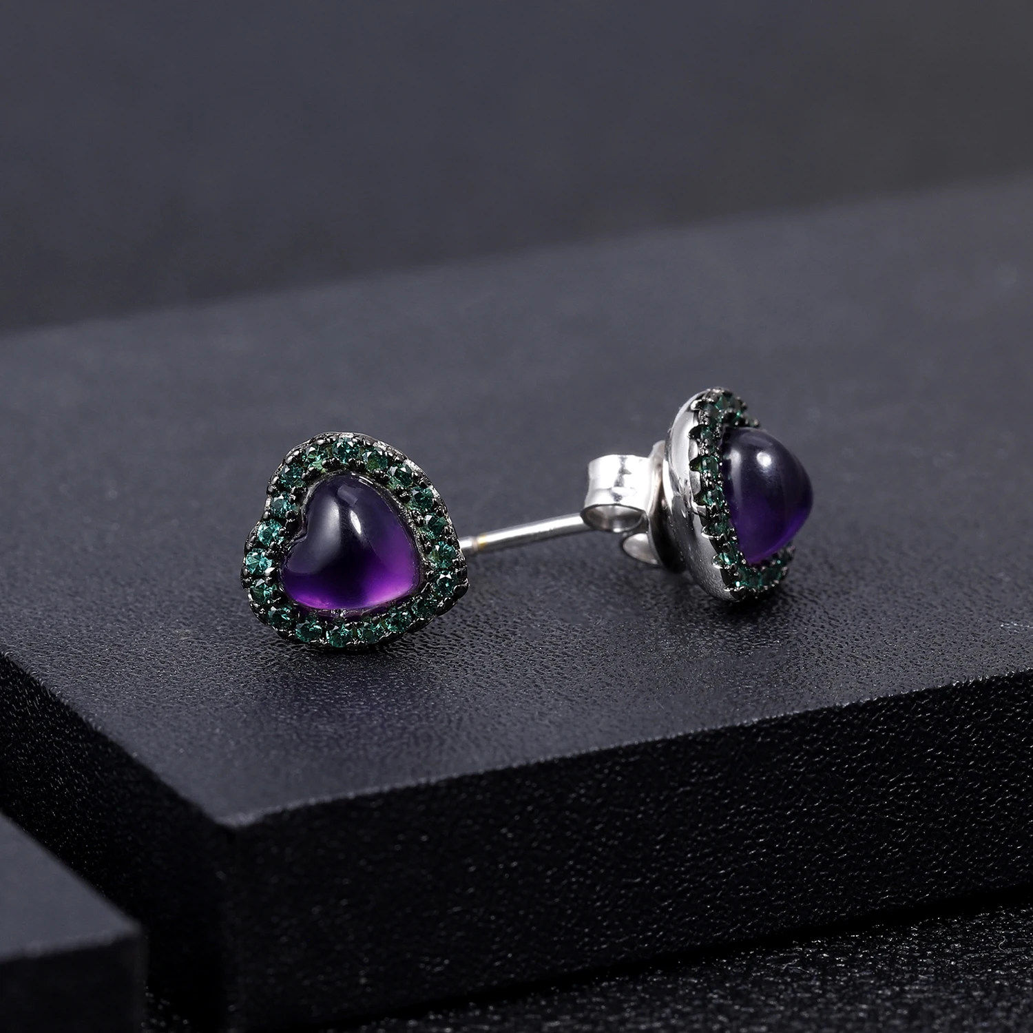 Балетные 925 пробы, серебряные красивые серьги 1.56Ct, натуральный аметист, сердце, маленькие серьги-гвоздики для женщин, ювелирные изделия для девушек