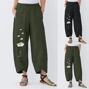 

Summer New Women's Pants Trousers Small Daisies Wide Leg Loose Pant Wide Leg Pants Loose Flower Print Trousers Ladies Pants