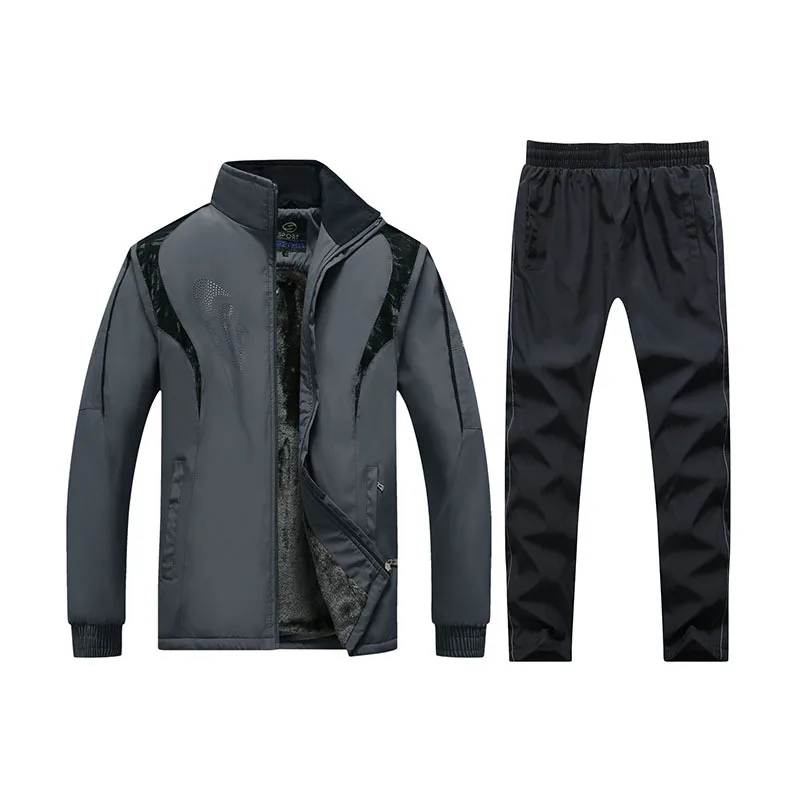 Grey Спортивная одежда, мужские комплекты, 5XL верхняя одежда, Теплая мужская одежда для бега, осенняя уличная одежда, комплект из двух предметов, повседневное пальто для пар, для отдыха MOOWNUC - Цвет: Grey