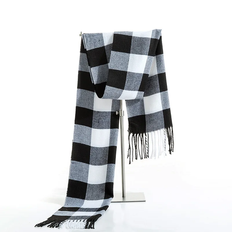 Luxury Brand Winter Men Cashmere Scarf Black White Plaid Scarves Pashmina Shawl Casual Blanket Tassel Wraps Man Business Foulard male scarf