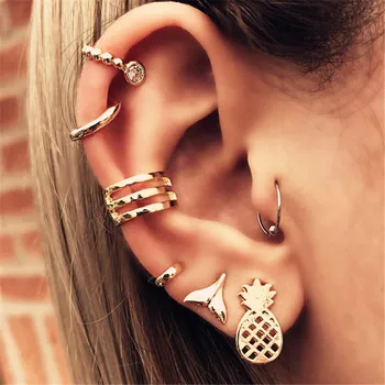 

VAGZEB 2020 New Fashion 7 pcs/set Brincos Female Rhinestone Earrings Set Gold Color Stud Earring for Women Fashion Jewelry