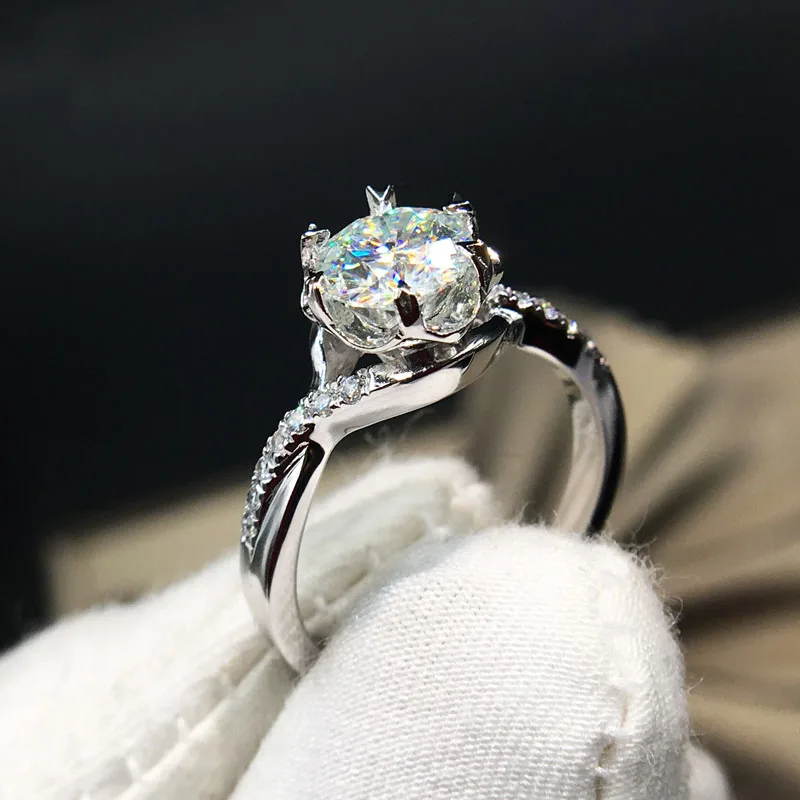 14K кольцо из белого золота 1ct 2ct 3ct романтический, модный Moissanite кольцо лаборатория в форме цветка с блестками кольцо на головщину для женщин