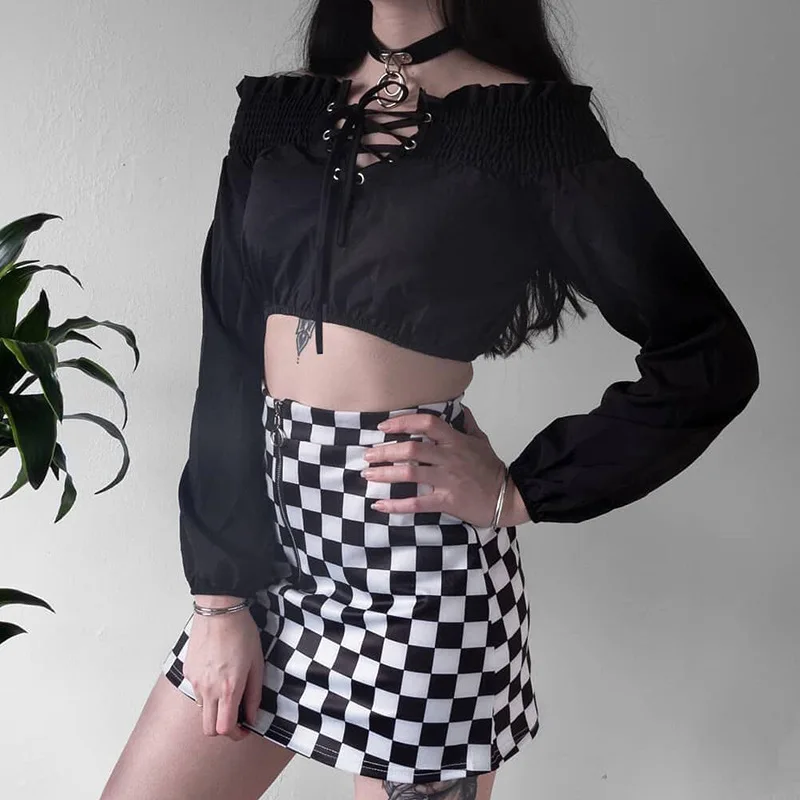 black AIFEIYIYI женские новые сексуальные брендовые Топы без бретелек с длинным рукавом, модная футболка, женский короткий пуловер, футболка - Цвет: black