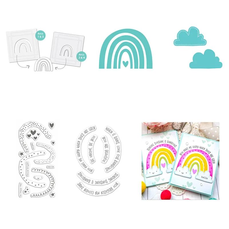 5pcs/lot Cloud Rainbow Stencils Cutting Dies Sentiments Clear Stamps for DIY Scrapbooking Paper Card Making Decorative Crafts | Дом и сад