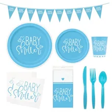 

Gender Reveal Theme Boy Disposable Plates Cups Napkins Knifes Fork Tableware Set Party Birthday Baby Shower Decor Supplies