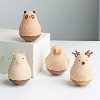 

Creative Wooden Cartoon Animal Tumbler Decoration Office Desktop Decompression Toy Birthday Gift Small Decoration