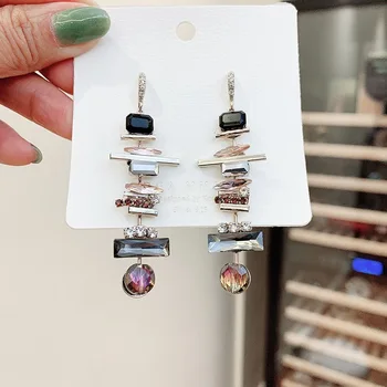 

AENSOA New Fashion Handmade Glass Beaded Crystal Earrings for Women Unique Long Geometric Earrings Statement Jewelry INS