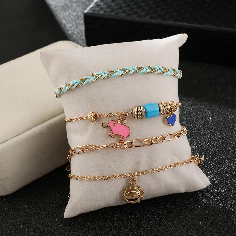 Tocona Boho Золотая Звезда Луна овца ножной браслет с подвеской набор для женщин синий затененный сердце ноги ювелирные изделия с цепочкой Pulseras 8499