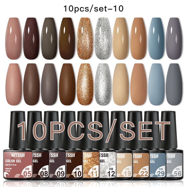 10pcs Gel Nail Polish Set Pure Color UV Gel Nails Long Lasting Gel Soak Off Gel Polish Base Gel No Wipe Top Coat
