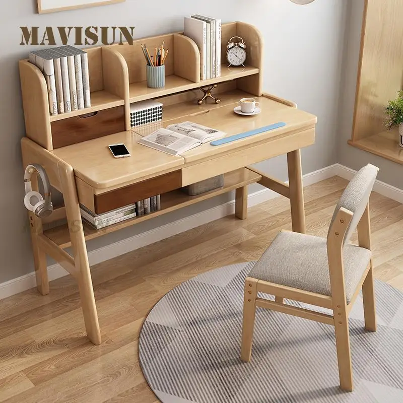Children's Solid Wood Desk Primary School Pupils Study Pink Desk Girl Loves Home Reading With Bookshelf One Table
