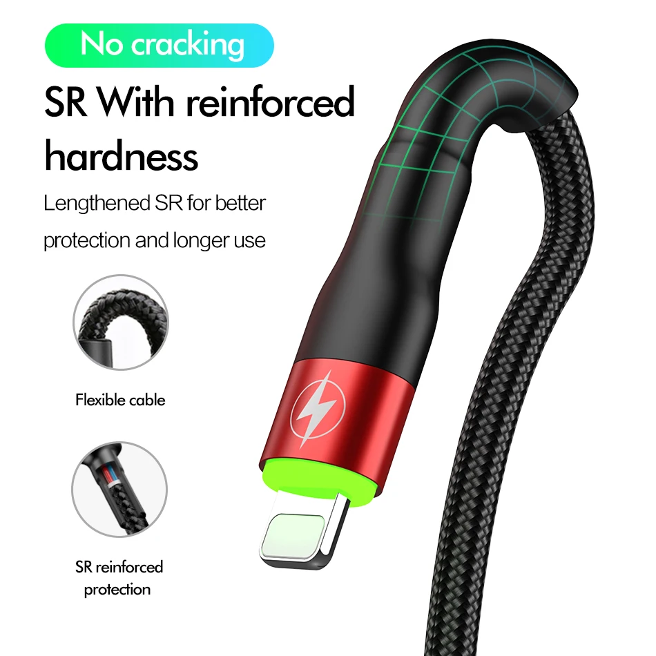 ROCK USB кабель для iPhone 11 X XS зарядное устройство 2.4A кабель для быстрой зарядки для iPhone 8 7 6 6s plus USB кабель для передачи данных Телефонный Шнур адаптер