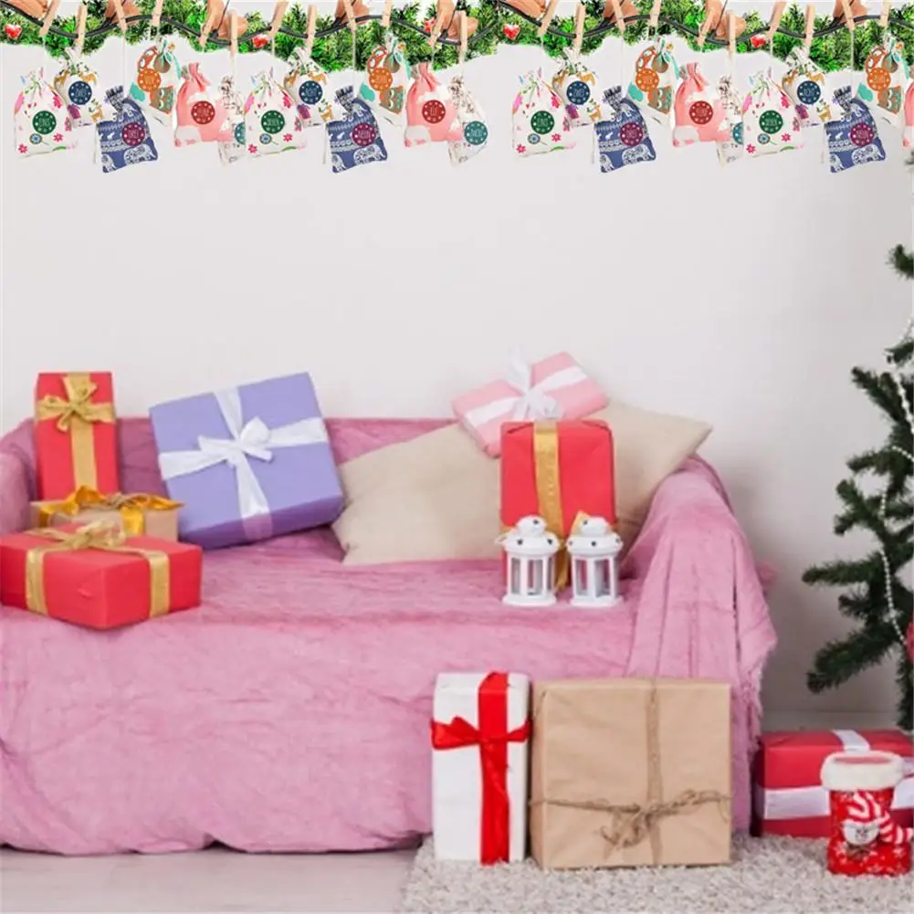 24Pcs Christmas Candy Bag Christmas Countdown Calendar Gift Container Children's Canvas Gift Pouch Christmas Tree Decoration