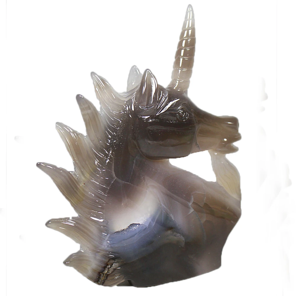 Natural Agate Geode Unicorn Figurine Carving Quartz Crystal Horse Skull Healing Crystal Stone Realistic Cute Animal Home Decora