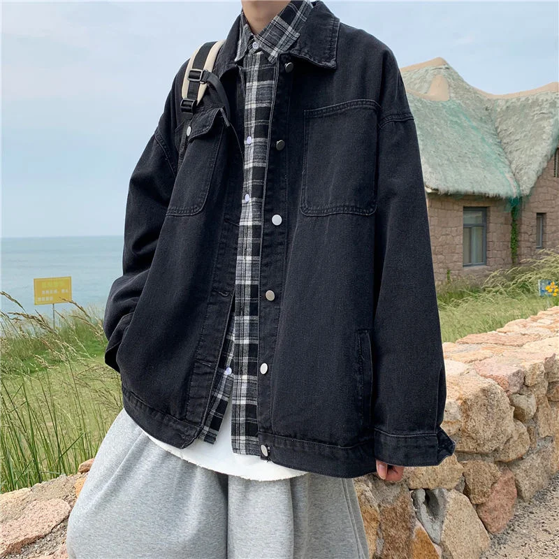 Men Jacket Cowboy Work Clothes Solid Color Long Sleeve Loose Fashion Autumn Tidal Current Streetwear Favourite The Price Of New |