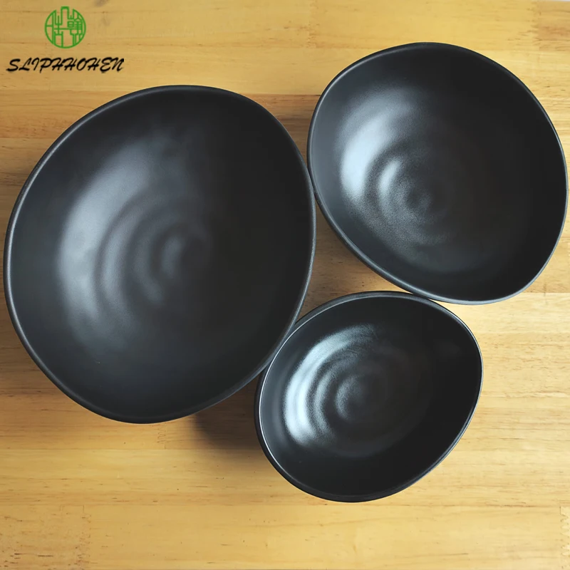 

Black Frosted 7/8/9.5 Inch Hotel Rice Bowl Restaurant Tableware A5 Melamine Imitation Porcelain Dinnerware