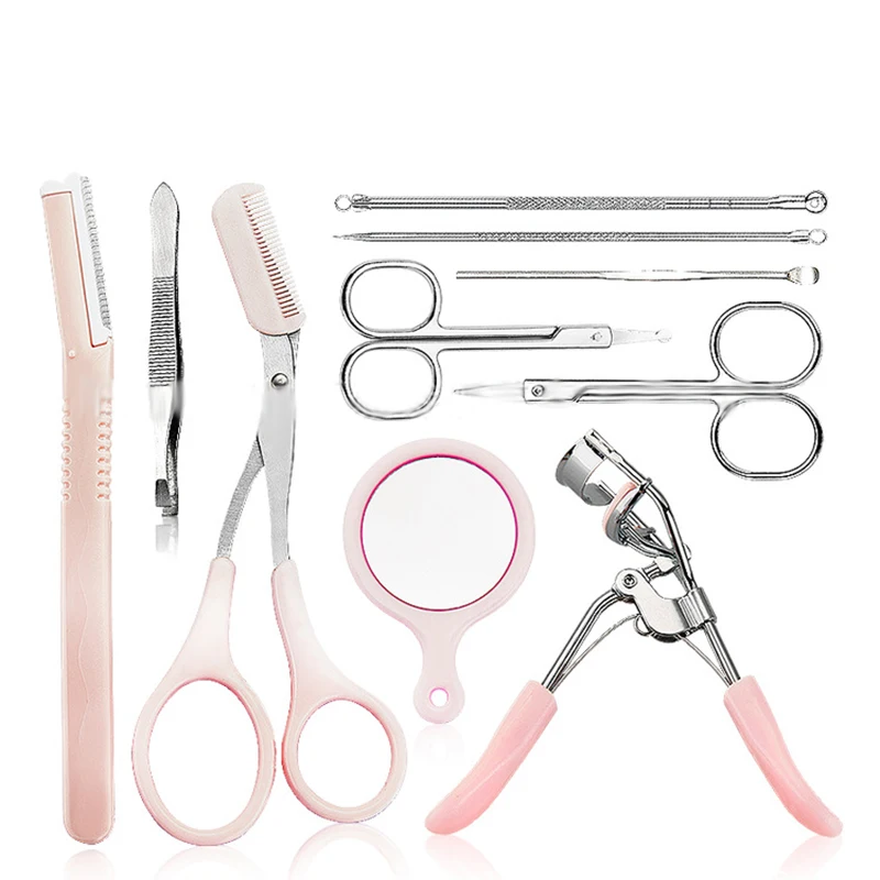 Women Eye Make Up Tool Set Pro Eyebrow Shaving Trimmer Eyebrow Enhancer Drawing Stencils Cosmetic Make Up Tool Kit 10PCS/Set