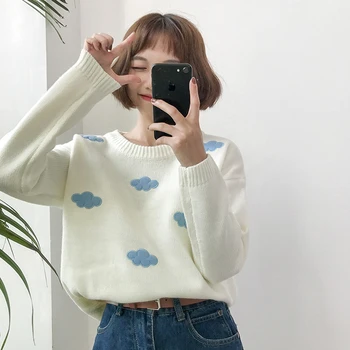 

Paris Girl Winter Women Sweaters Korean Clothes Sweet Clouds Pullovers Plus Size Women Sweater Kawaii Tops