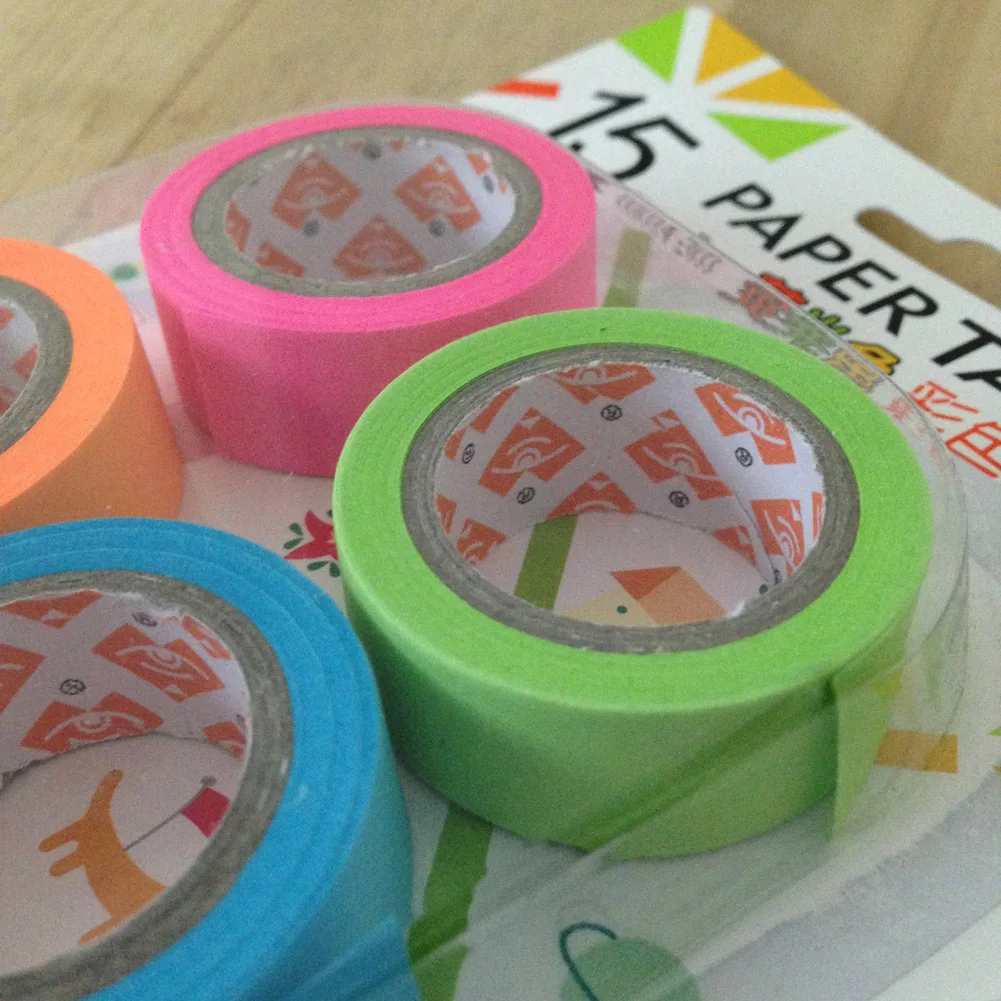6PCS/set Fluorescent Color Adhesive Tape DIY Decorative Tape Manual Paper Writing Paper Labels School Supplies Wholesale
