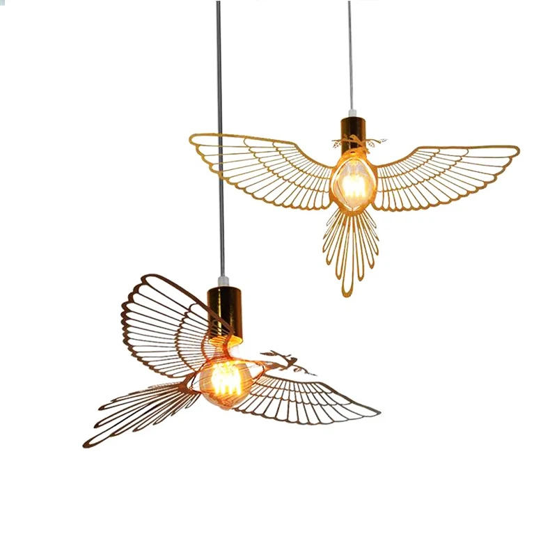 

Modern Creative Chandelier Stainless Steel Golden Bird Pendant Lights Nordic Simple Restaurant Home Decor Wrought Iron Hang Lamp