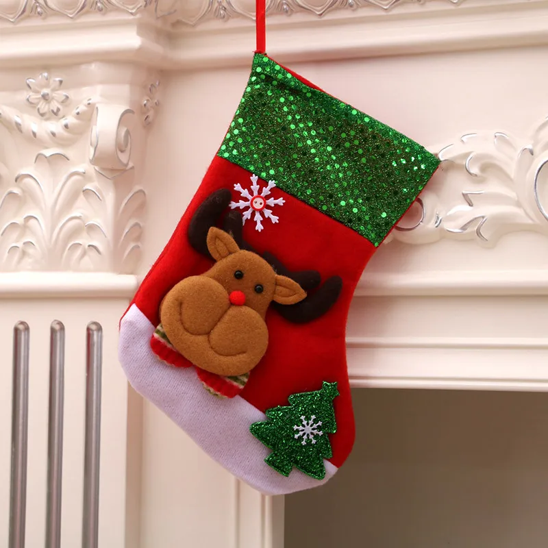 Большие рождественские чулки с Санта-Клаусом и оленем, тканевые подарочные носки, Рождественский милый мешок для подарков для детей, каминные украшения для рождественской елки - Color: 19