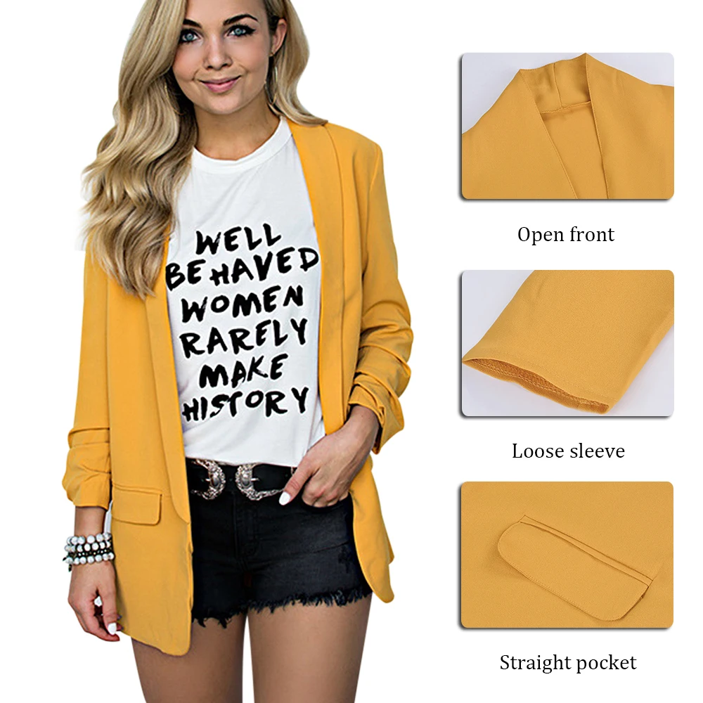 Женский Осенний шифоновый пиджак, офисный женский пиджак, модный Свободный Повседневный однотонный пиджак с длинным рукавом, деловой Блейзер, верхняя одежда