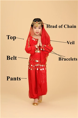Red 6pcs Детский костюм для танца живота Болливуд восточное платье для танца живота комплект индийский Египетский костюм брюки Топ Одежда для танцев для девочек - Цвет: Red 6pcs