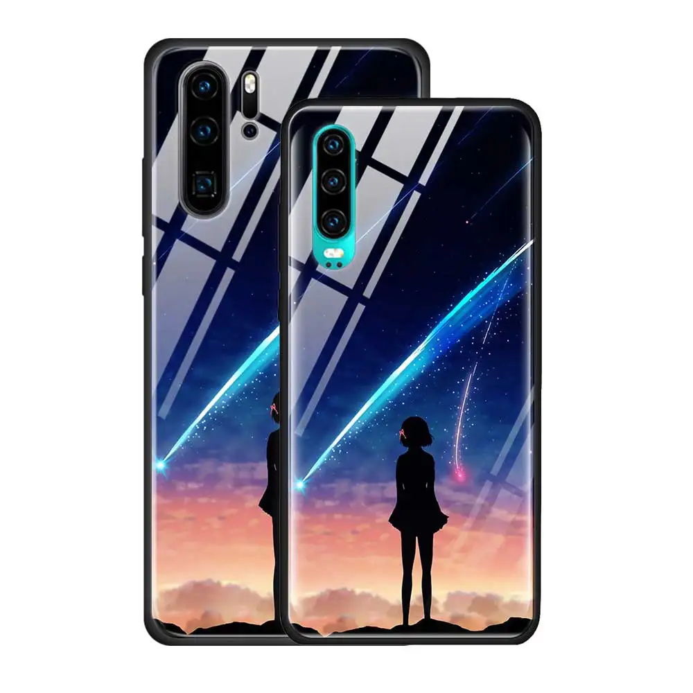 T07 Закаленное стекло оболочка для huawei P20 P30 чехол для Honor 9X 9XPro 20 20Pro силиконовый край Чехол аниме ваше имя девочка мальчик Kimin - Цвет: T07